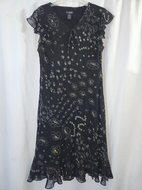 Black Floral Detail Midi Dress Size 16 #romantic #whimsical #embelished #gothic